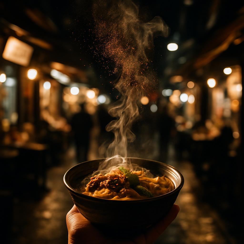 soup, downtown, night, out-of-focusing people {visual description} [ descriptive text of image needs to be placed here]